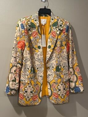 A Loves A Floral Woven Notch Lapel Long Sleeve Button Front Blazer